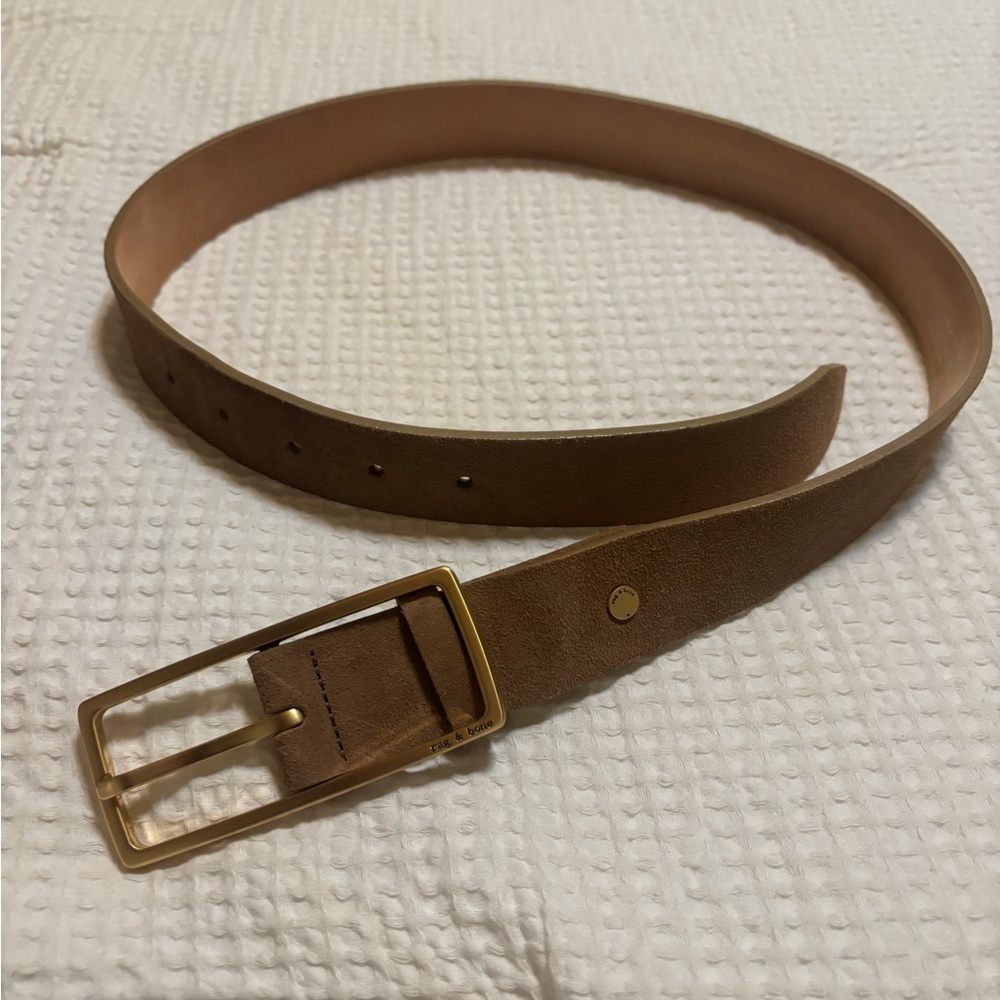 Rag & Bone tan suede Belt with Gold Buckle size Xs